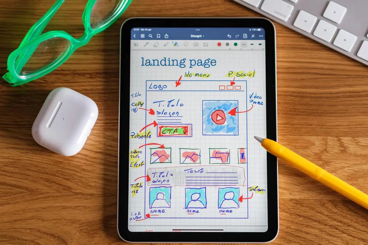 Wireframes de site web dessinés sur papier avec crayon